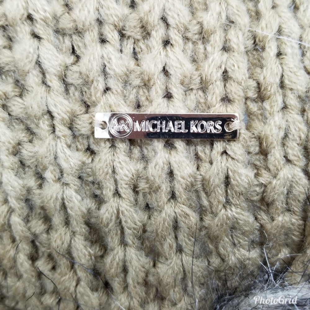Michael Kors Brown Knit Scarf Faux Fur Pockets - Picture 7 of 7